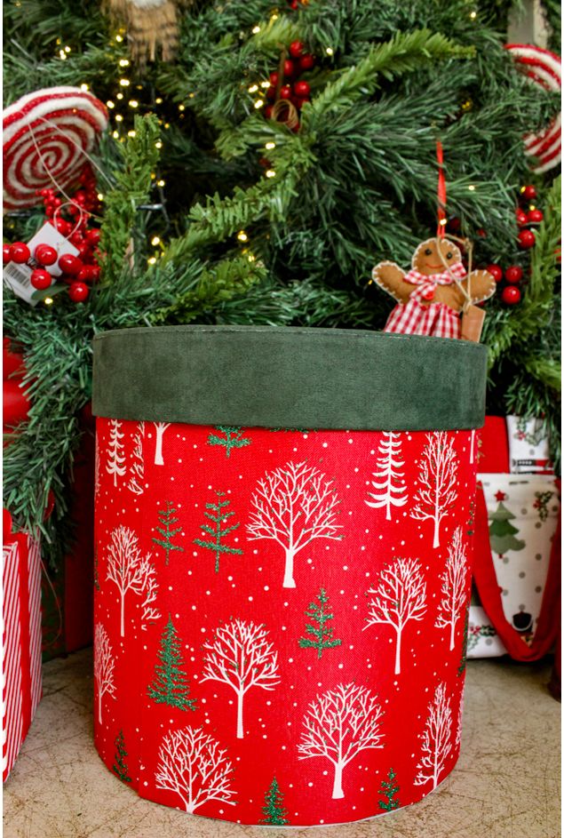 Caixa de Presente Veludo Vermelha e Verde Natal M -2-